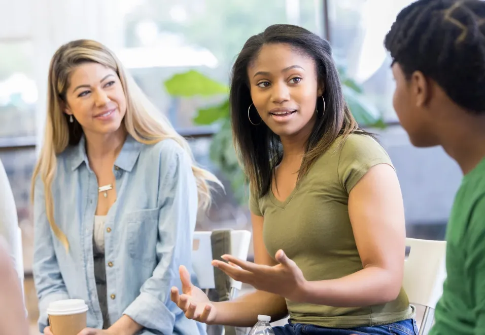 Students talking together in a support group